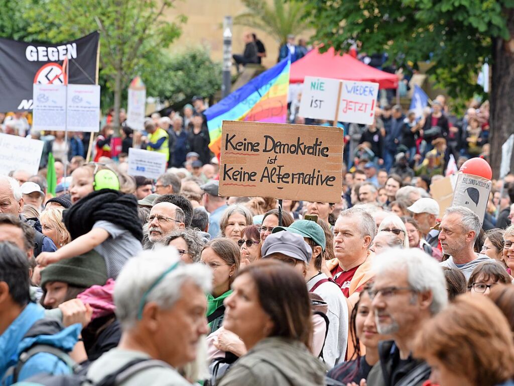 Rund 10.000 Teilnehmende gingen am Sonntag in Freiburg bei der Demonstration gegen Rechtsextremismus auf die Strae.