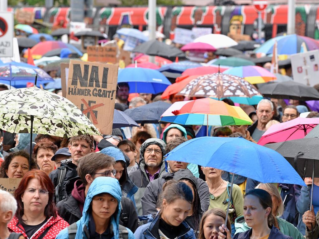 Rund 10.000 Teilnehmende gingen am Sonntag in Freiburg bei der Demonstration gegen Rechtsextremismus auf die Strae.