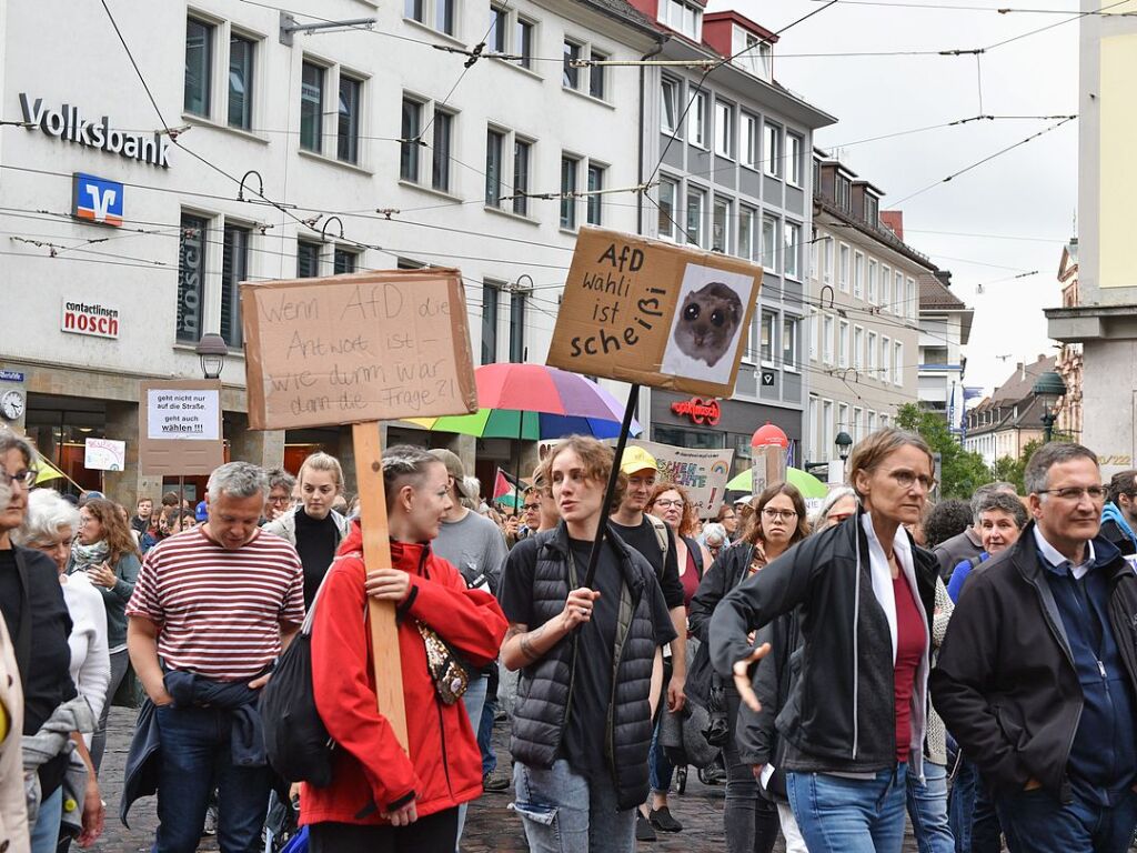 Rund 10.000 Teilnehmende gingen am Sonntag in Freiburg bei der Demonstration gegen Rechtsextremismus auf die Strae.