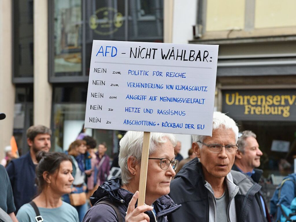 Rund 10.000 Teilnehmende gingen am Sonntag in Freiburg bei der Demonstration gegen Rechtsextremismus auf die Strae.