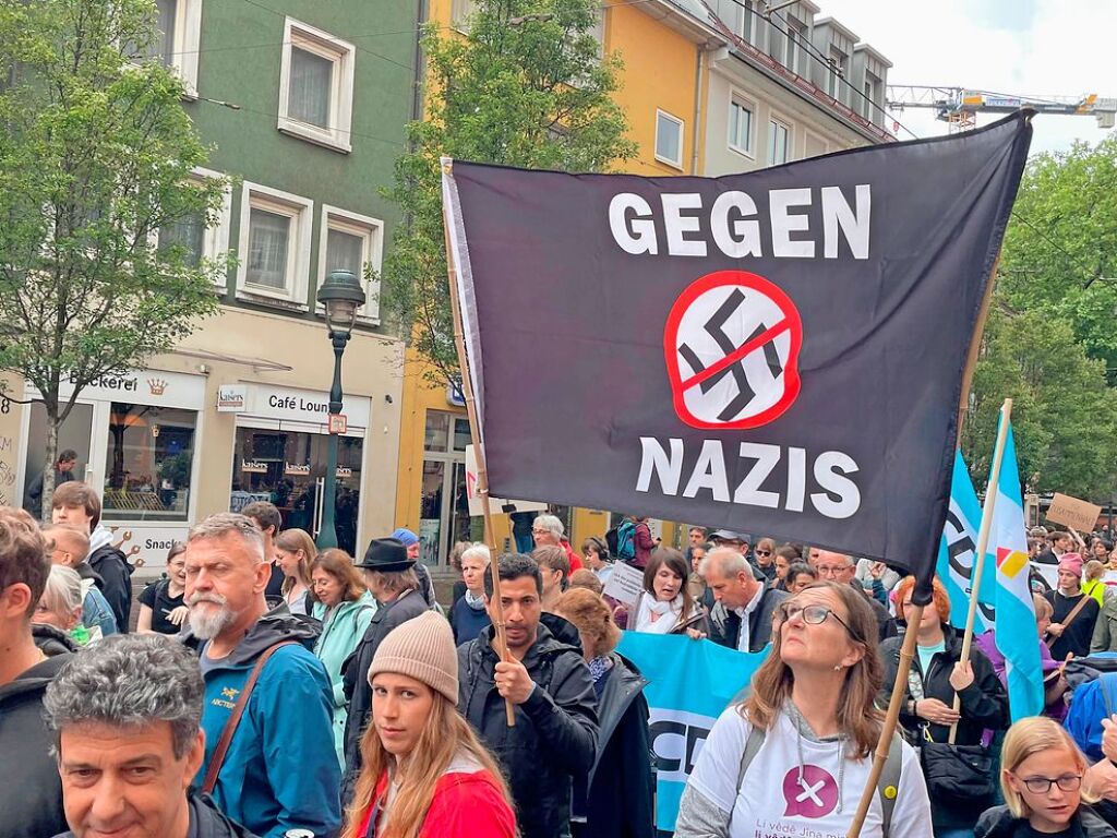 Rund 10.000 Teilnehmende gingen am Sonntag in Freiburg bei der Demonstration gegen Rechtsextremismus auf die Strae.