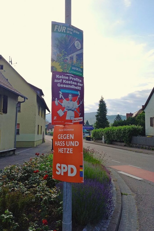 In Schallstadt werben Parteien fr Sti... wurden einige Wahlplakate beschmiert.  | Foto: Katrin Wien