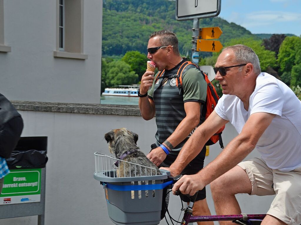 Auf Bad Sckingens Mnsterplatz ist Party, auf einem Rundkurs radeln viele Menschen: Beim Slow-up Hochrhein Sonntag, 16. Juni, war Gro und Klein unterwegs.