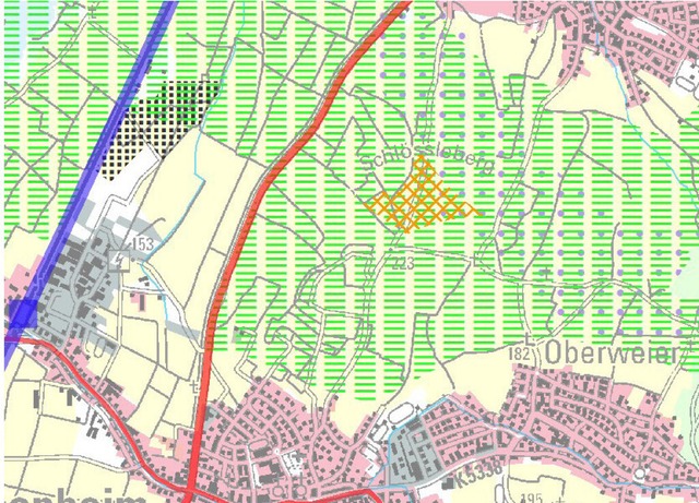 Die abgelehnte Windkraft-Vorrangflche...arte oben rechts liegt Oberschopfheim.  | Foto: RVSO