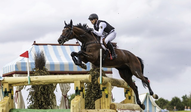 Michael Jung aus Horb mit seinem Pferd Chipmunk beim Gelnderitt   | Foto: Stefan Lafrentz (dpa)