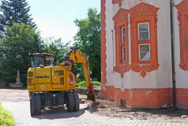Bevor die Fassadensanierung am Schloss...e von drei Metern abgeschlagen werden.  | Foto: Stefan Limberger-Andris