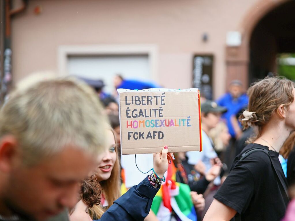 Rund 12.000 Menschen ziehen laut Polizei am Samstag beim Christopher Street Day durch die Freiburger Innenstadt.