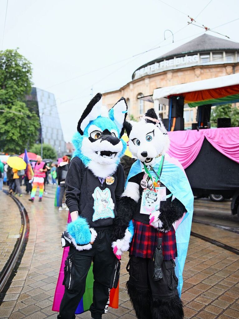 Rund 12.000 Menschen ziehen laut Polizei am Samstag beim Christopher Street Day durch die Freiburger Innenstadt.