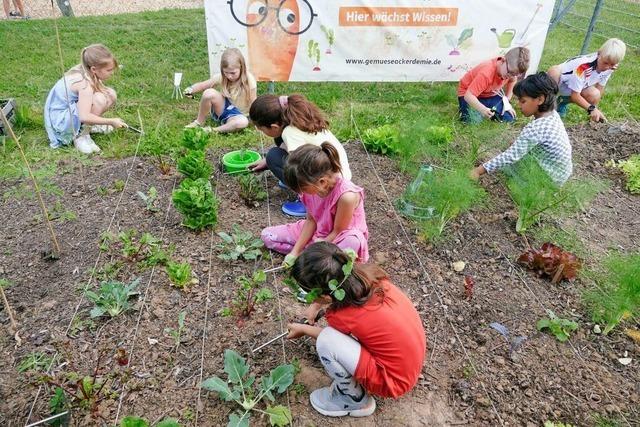 Im Schulgarten der Jengerschule in Ehrenkirchen lernen die Kindern gemeinsam Deutsch