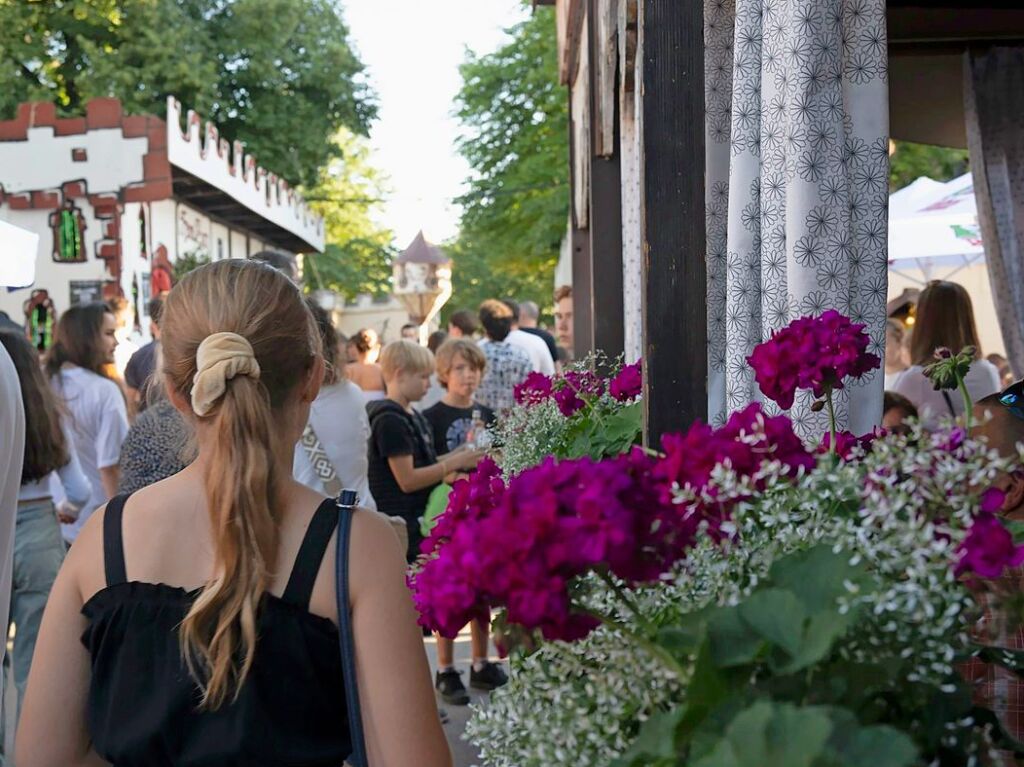 Zahlreiche Gste aus nah und fern feiern gemeinsam das 54. Nepomukfest in der Breisacher Strae im Zentrum von Neuenburg.