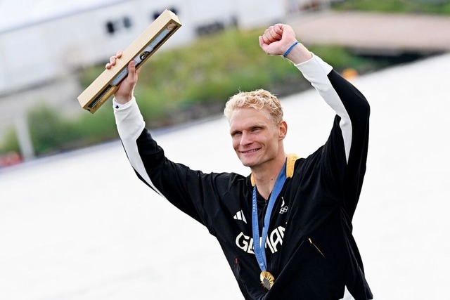 Oliver Zeidler aus Deutschland jubelt ber seinen Olympiasieg.  | Foto: Sebastian Kahnert (dpa)