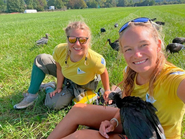 Die Vgel bei einer Verschnaufpause mi...Wehner (links)  und Barbara Steininger  | Foto: Waldrappenteam