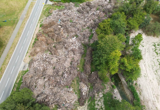 Berge von angeschwemmten und abgebroch...rhunderthochwasser im Rems-Murr-Kreis.  | Foto: Bernd Wei&szlig;brod/dpa