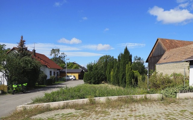 Auf diesem schmalen Grundstck am Eing...ellpltzen und einer Garage entstehen.  | Foto: Herbert Frey