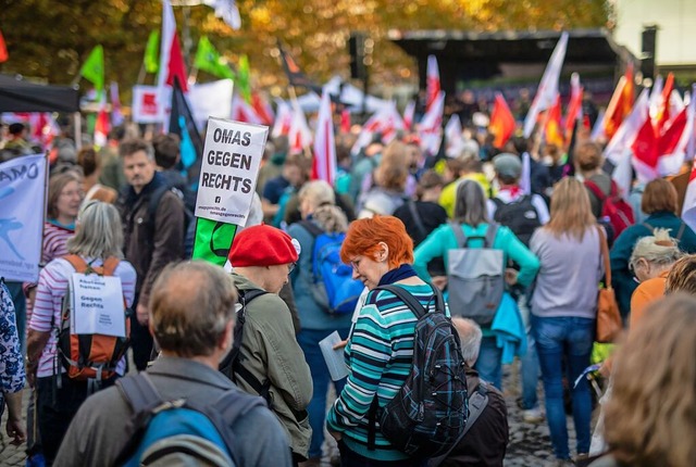 Die &#8222;Omas gegen Rechts&#8220; si...utschland auf Demonstrationen prsent.  | Foto: Christoph Schmidt (dpa)