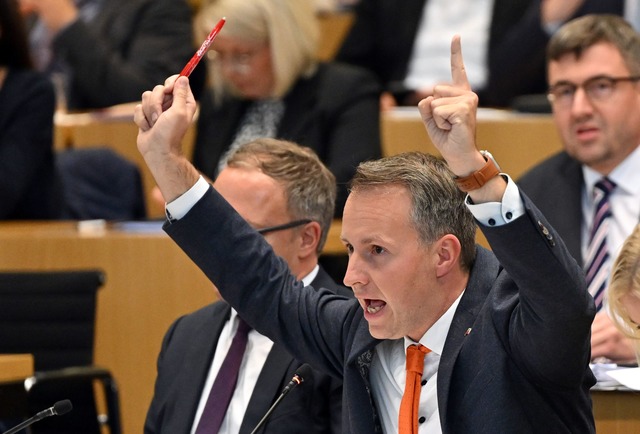 Bei der ersten Sitzung des Th&uuml;rin...en Gang zum Verfassungsgerichtshof an.  | Foto: Martin Schutt/dpa