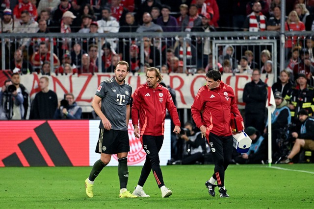 Gegen Leverkusen musste Harry Kane vorzeitig raus.  | Foto: Lukas Barth-Tuttas/dpa