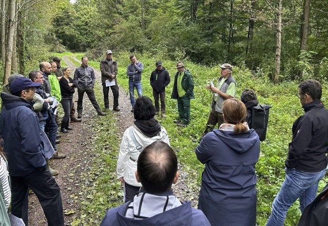 Ortschafts- und Gemeinderte hren dem Frster Klaus Niehser zu.  | Foto: Gemeinde Schwanau