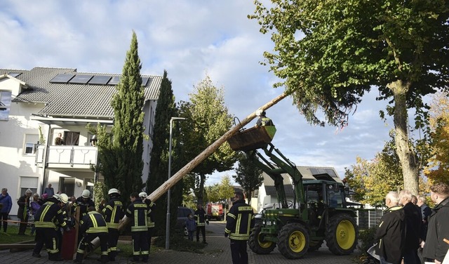 Mit Kraft und schwerem Gert wird die ...nhaus von Holger Baptist aufgestellt.   | Foto: Roland Vitt