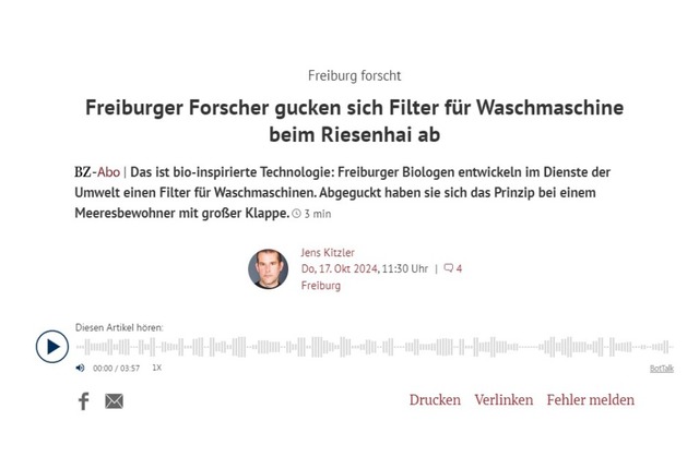 Das neue Audio-Feature befindet sich o... Artikels unterhalb des Autorennamens.  | Foto: Screenshot bz