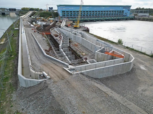 Luftaufnahme der Fischtreppe am Wasser...werk zwischen Sasbach und Marckolsheim  | Foto: EDF