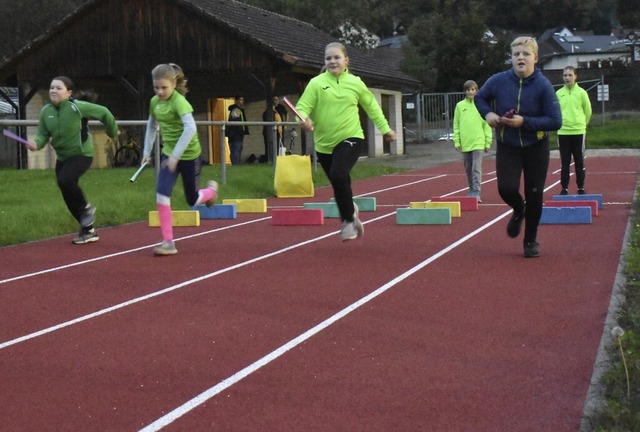 Auf dem Sportplatz in Schwrstadt wurd...ufbahn  bereits in Beschlag genommen.   | Foto: Alexandra Gnzschel