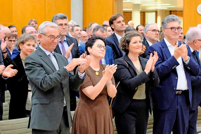 Festredner und -gste erhoben sich, um..., Jeanne Barseghian und Dieter Salomon  | Foto: Hubert Rderer