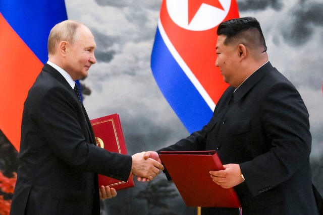 Nordkorea und Russland haben vereinbar...ml;nder angegriffen wird. (Archivbild)  | Foto: Kristina Kormilitsyna/Pool Sputnik Kremlin/AP/dpa