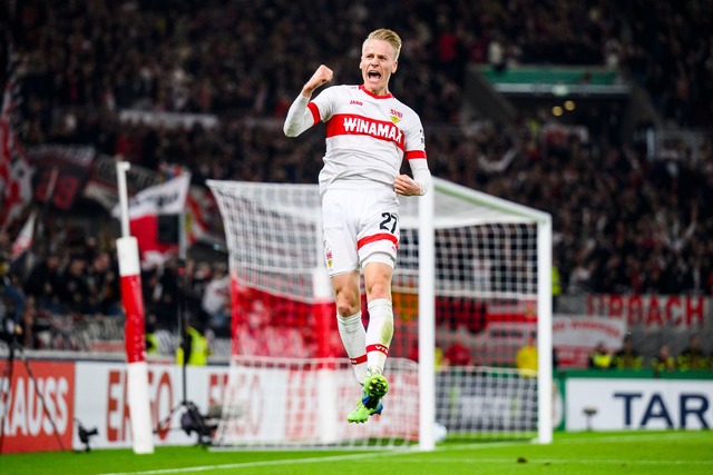 Chris F&uuml;hrich hat das Siegtor f&uuml;r Stuttgart erzielt.  | Foto: Tom Weller/dpa