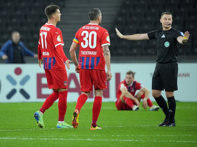 Hoffenheims Spieler &auml;rgern sich &uuml;ber Schiedsrichter Robert Kampka.  | Foto: Soeren Stache/dpa