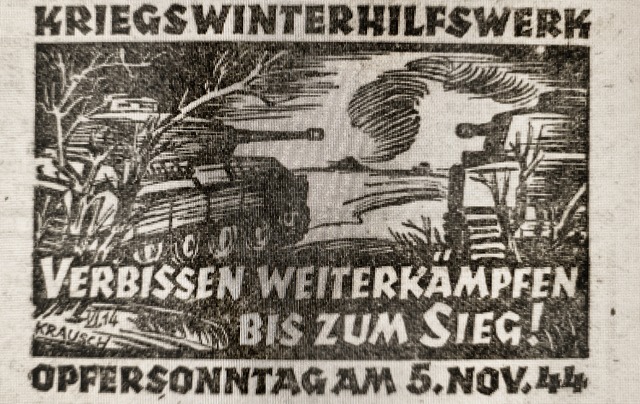 Eine Anzeige des Winterhilfswerks im A...sen weiterkmpfen bis zum Sieg!&#8220;  | Foto: Irene Krau