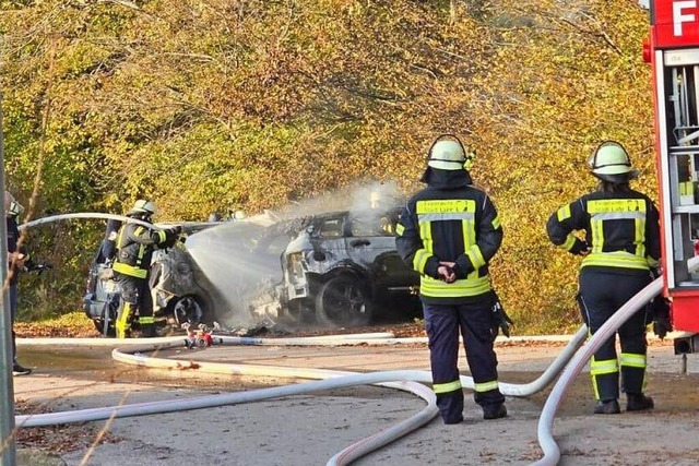 Beide Autos sind komplett ausgebrannt.  | Foto: Silvia Schillinger-Teschner