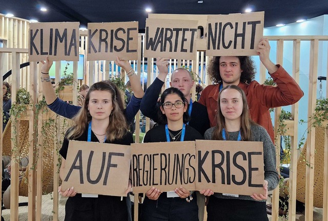 Auch in Baku dabei: Deutsche Aktivisten von Fridays for Future.  | Foto: Larissa Schwedes/-/dpa