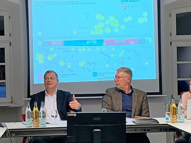 Rechtsanwalt Thomas Burmeister (links)...ten und an der Bahnhofsachse (Grafik).  | Foto: Mario Schneberg