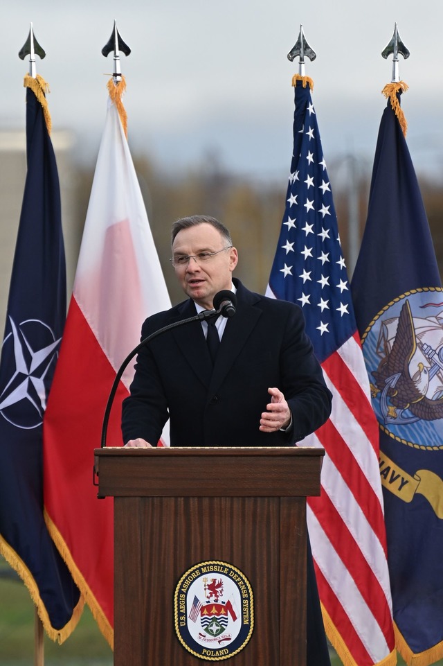 Polens Pr&auml;sident Andrzej Duda spr...wehrbasis in Redzikowo. (Foto aktuell)  | Foto: Adam Warzawa/PAP/dpa