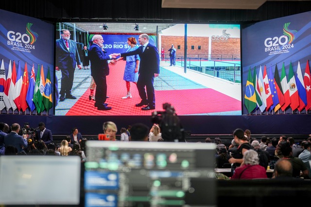 Beim G20-Gipfel in Rio de Janeiro wird...batte um Taurus-Lieferungen eingeholt.  | Foto: Kay Nietfeld/dpa