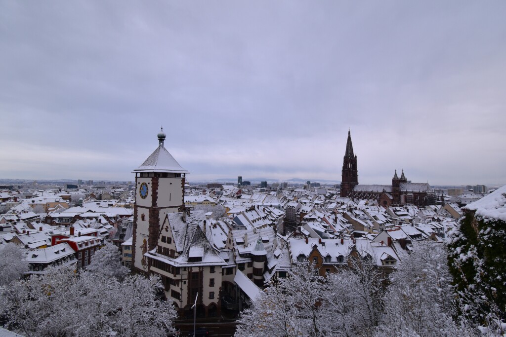 Die Freiburger Altstadt im Schnee