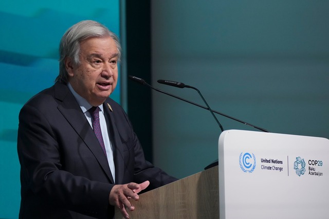 UN-Chef Guterres fand mahnende Worte: ...&uuml;ssen schnell zu Bargeld werden."  | Foto: Peter Dejong/AP