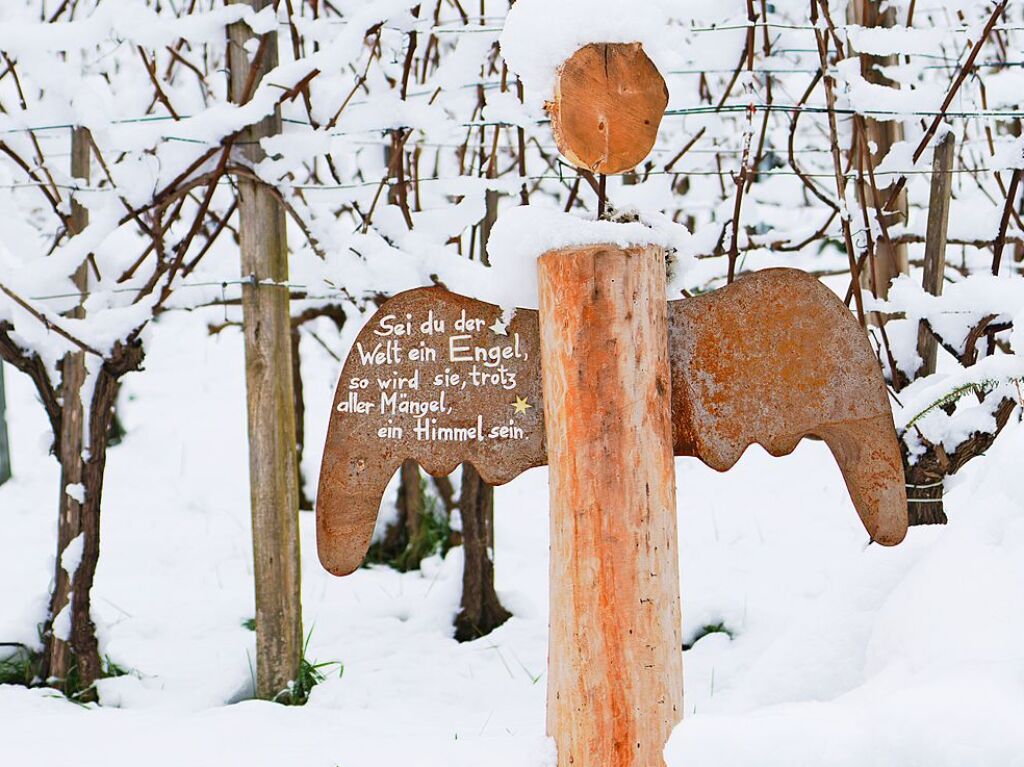 Der von vielen verschiedenen Menschen weihnachtlich geschmckte Glottertler Engelweg fhrt auf 4,5 Kilometern entlang der Weinberge durch die Ortsmitte von Glottertal.