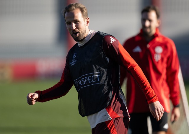 Bayern-Torj&auml;ger Harry Kane beim Training vor dem Paris-Spiel.  | Foto: Sven Hoppe/dpa