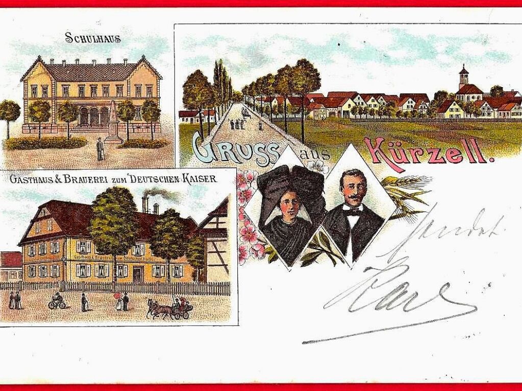 Schulhaus und Gasthaus zum Deutschen Kaiser (Litho 1901)