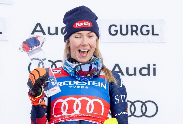 Mikaela Shiffrin steht kurz vor der 100-Siege-Marke.  | Foto: Johann Groder (dpa)