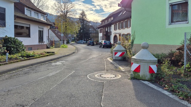 Zwei Poller schtzen ein Grundstck mi...nen helfen, den Lkw-Verkehr zu lenken.  | Foto: Gabriele Zahn