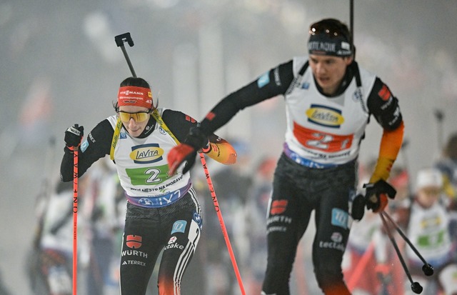 Vanessa Voigt und Justus Strelow liefen zum Saison-Auftakt auf das Podest.  | Foto: Hendrik Schmidt/dpa