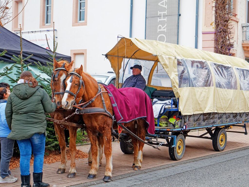 Gemchlich von einem Markt zum anderen – die Fahrt mit dem von zwei Pferden gezogenen Planwagen machte es mglich.