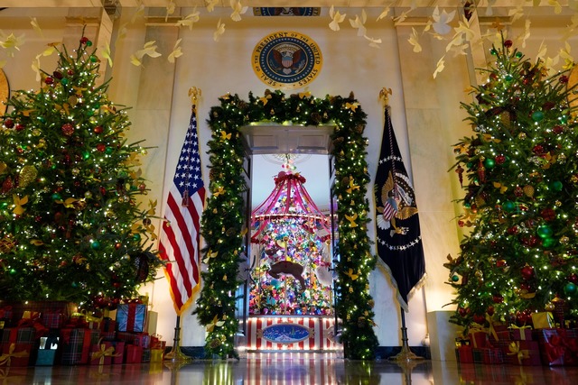 83 Tannenb&auml;ume, 165.075 Lichter u...r Weihnachtsdeko im Wei&szlig;en Haus.  | Foto: Susan Walsh/AP/dpa