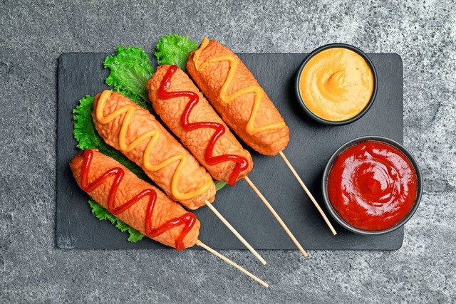 Wrstchen im knusprigen Teigmantel: Corn Dogs.  | Foto: New Africa (stock.adobe.com)