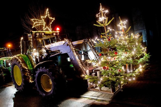 Weihnachtlich geschmckte Traktoren si...ller der &#8222;Lichterfahrten&#8220;.  | Foto: Hauke-Christian Dittrich (dpa)