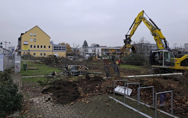 Am Donnerstag rollten die Bagger zur Rodung der Neuen Mitte in Grenzach.   | Foto: Heinz und Monika Vollmar