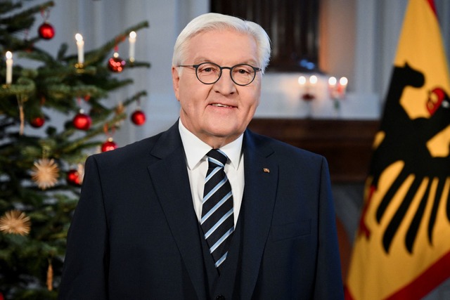 Bundespr&auml;sident Steinmeier wirbt ...r den Zusammenhalt in der Gesellschaft  | Foto: Annegret Hilse/Reuters/Pool/dpa